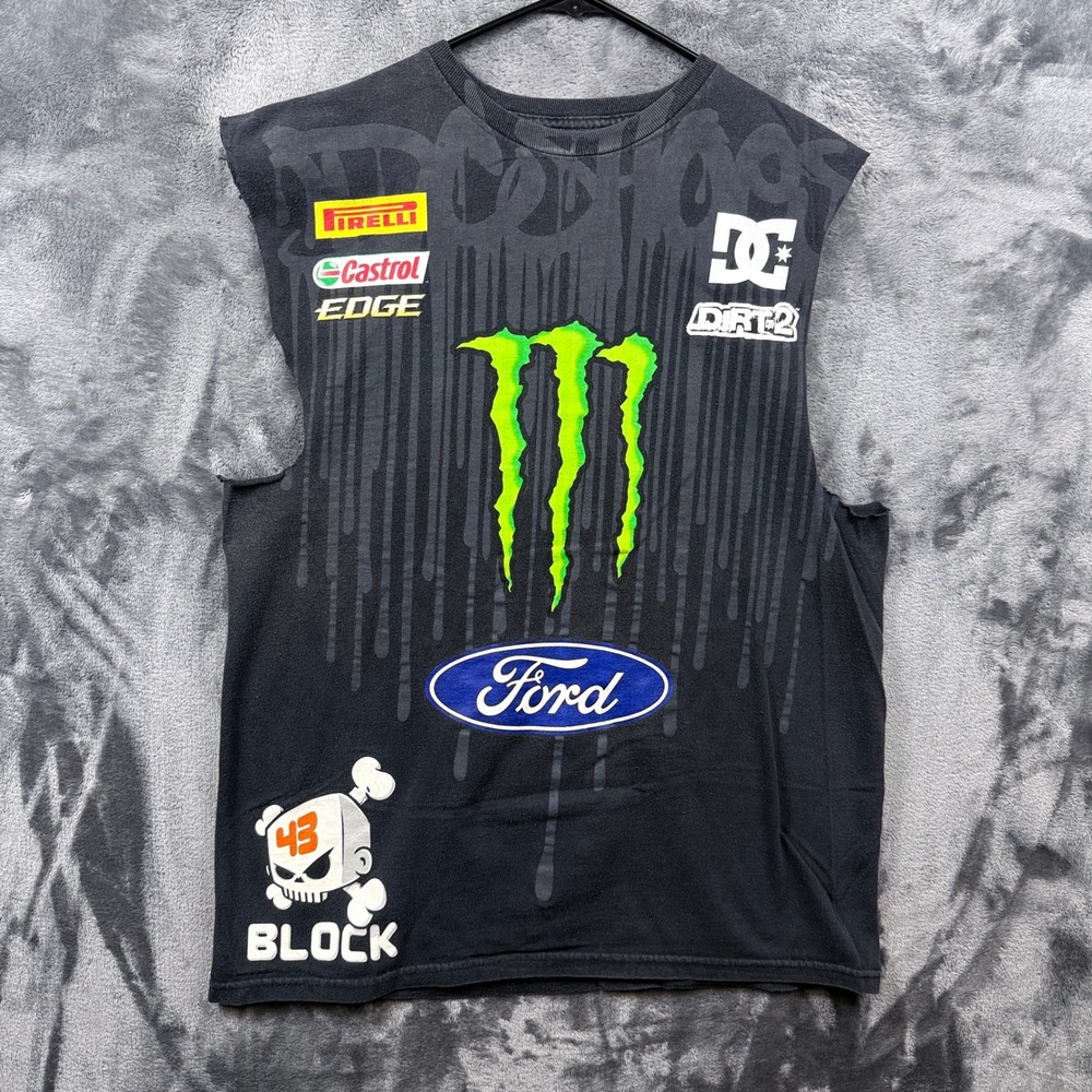 DC Shoes Muscle Tee Mens M Black Ken Block 43 Monster Energy Ford Racing Cut-Off